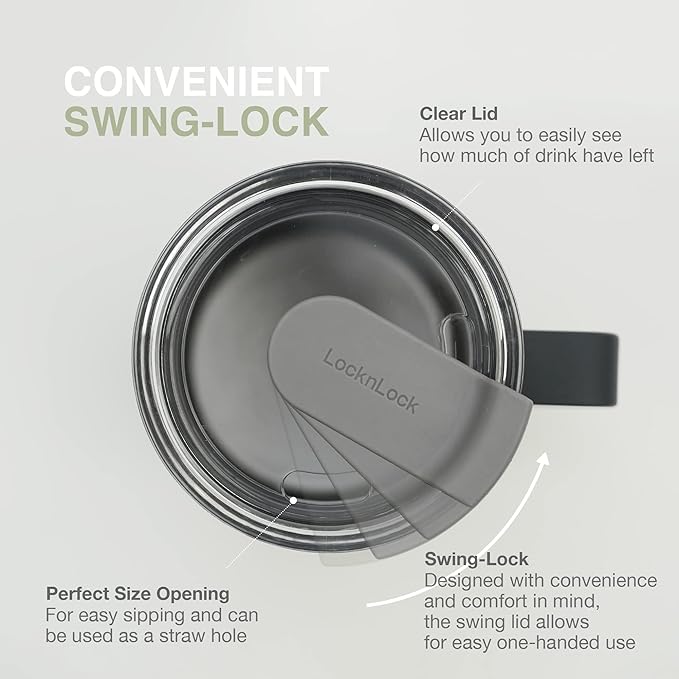 LocknLock Metro Mug Premium 18/8 Stainless Steel Double Wall Insulated with Handle Perfect for table with Lid, Lavender, 20 oz