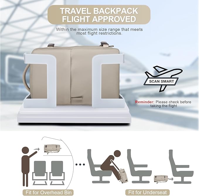 coofay Laptop Travel Backpack For Women Men Airline Approved Carry On Bags For Airplanes Underseat Luggage Backpack For Traveling On Airplane Personal Item Travel Bag For Airlines Light Brown