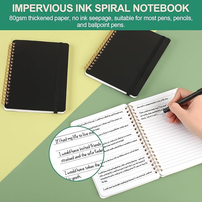 Utron 3 PCS Small Spiral Notebook 5x7, Notebooks for Note Taking, Black Spiral Journal Notebook, Work Notebook Small Notebooks 5x7 with Strap, Cute Notebooks for Women 70 Sheets/Note Books (Pack of 3)