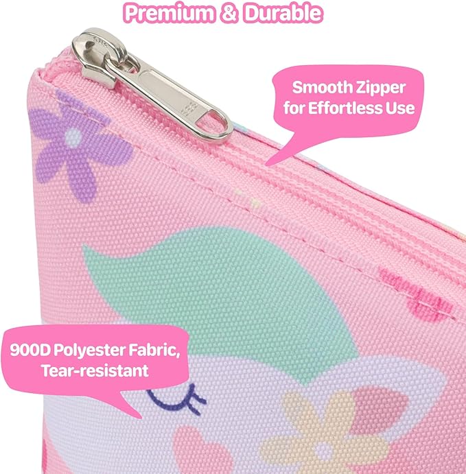 Standing Pencil Case Girls - Telescopic Pouch for Kids, Cute Kawaii Pencil Case for Girls, Big Capacity Stand Up Pencil Pouch for Kids, Pink Flower Unicorn