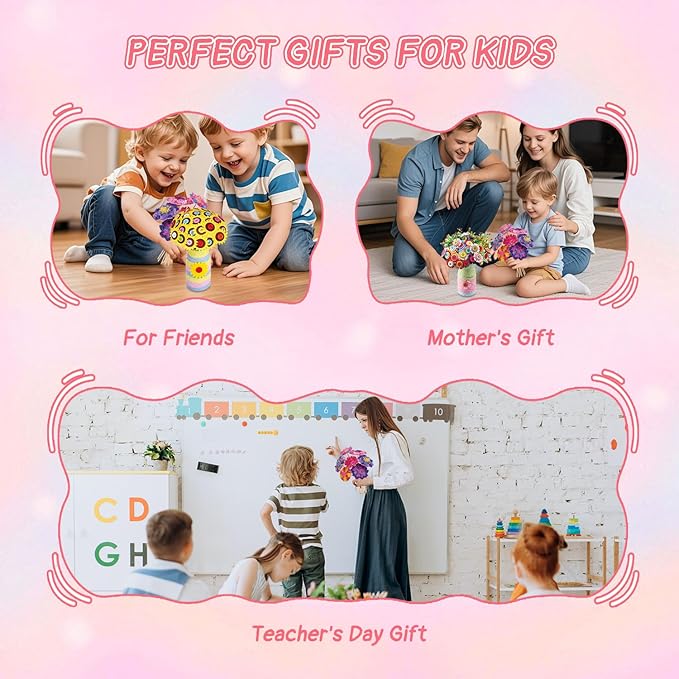 Mostop Poke-in Art Flower Bouquet DIY Craft Kit for Girls Age 4-5 6-7 8-12, Mess-Free Button Felt Flower Making Set, Creative Activity Educational Birthday Gift Toys for 6-8 8-10 Year Old Kids