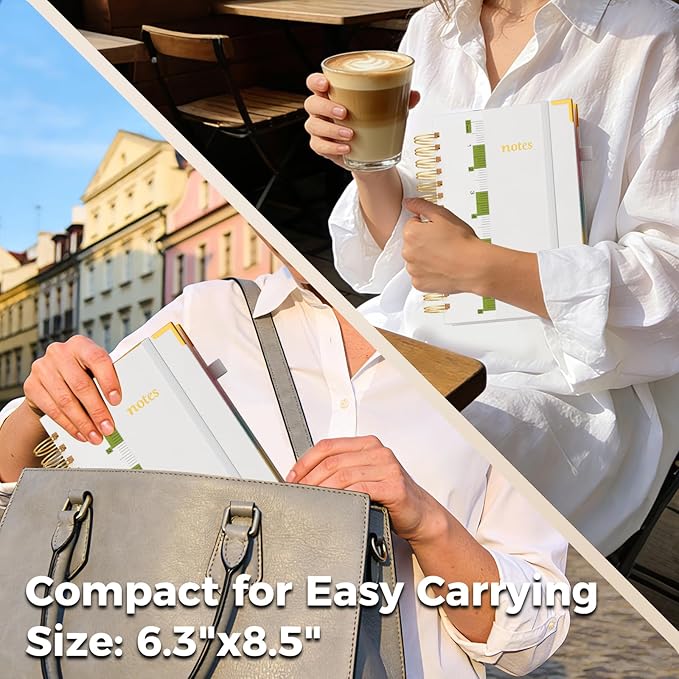 XYark A5 Hardcover Spiral Notebook, 6.3"x8.5" College Ruled Notebooks with Removable Dividers Tabs & Ruler, 5 Subject Notebook 300 Pages, Small Lined Journal for Women Men School Work Office, White