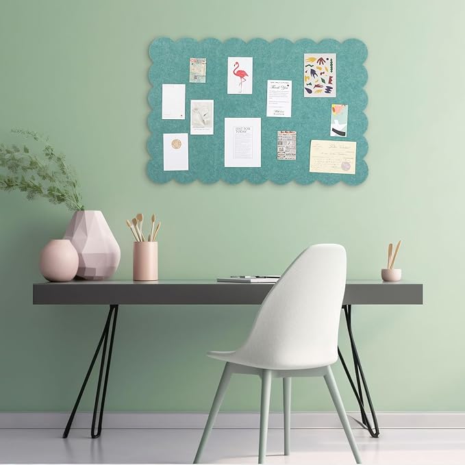 Mooliwe Scalloped Felt Bulletin Board 24 x 18 Inches Foldable Forest Green Pin Cork Board Alternative for Wall, 2' x 1.5' Trifold Picture Vision Self Adhesive Bulletin Decorative