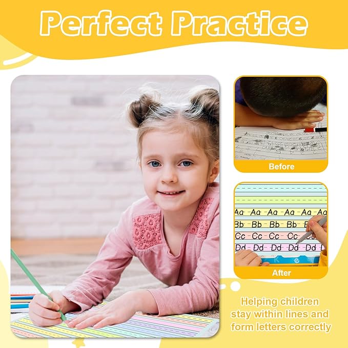 100 Sheets Horizontal Handwriting Paper Raised Line Paper Wide Ruled 0.5 Inch Kindergarten Writing Paper with Lines 8.5"x 11" Colored ADHD Writing Practice for Kids Learning Multi Sensory Dysgraphia