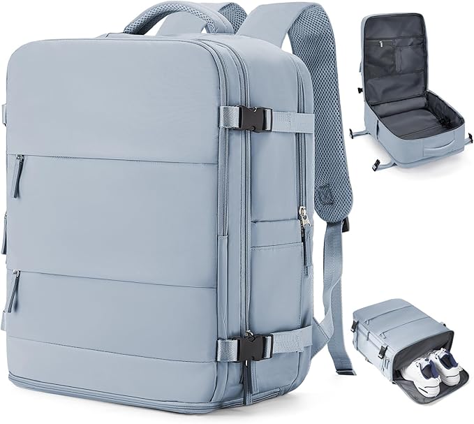 coowoz Large Travel Backpack Carry On for Women Man Waterproof Gym Backpack with Laptop Compartment Mochila de Viaje Teacher Personal Item Backpacks Rucksack Airplane Accessories Must Haves Gray Blue