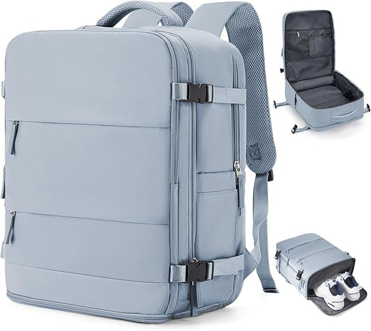 coowoz Large Travel Backpack Carry On for Women Man Waterproof Gym Backpack with Laptop Compartment Mochila de Viaje Teacher Personal Item Backpacks Rucksack Airplane Accessories Must Haves Gray Blue
