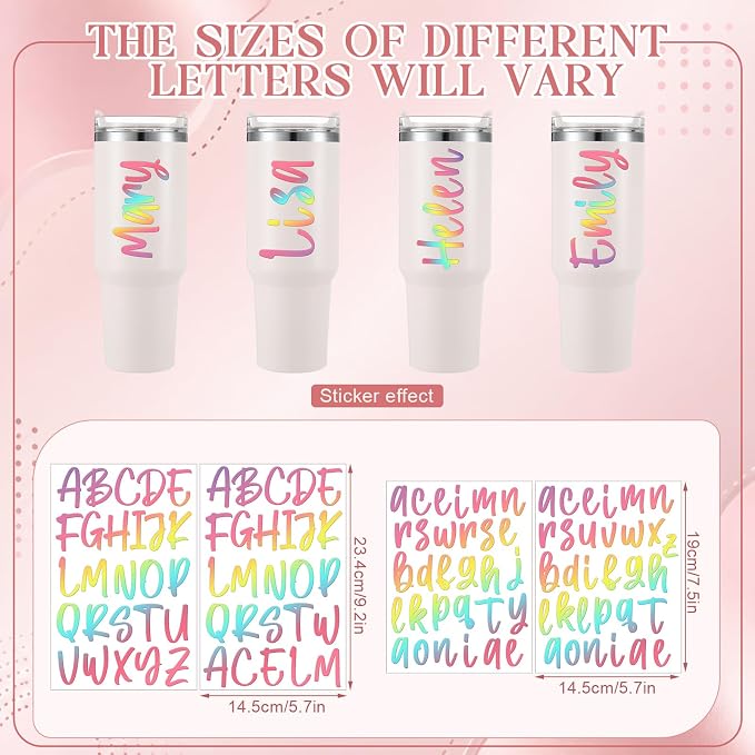 UV DTF Cup Wrap Letter Stickers Vinyl Decals,Laser Pink,6 Sheets | Personalized Name Stickers for Water Bottles Tumblers, Waterproof UV DTF Alphabet A-Z Stickers for 14-50oz Mugs DIY Craft