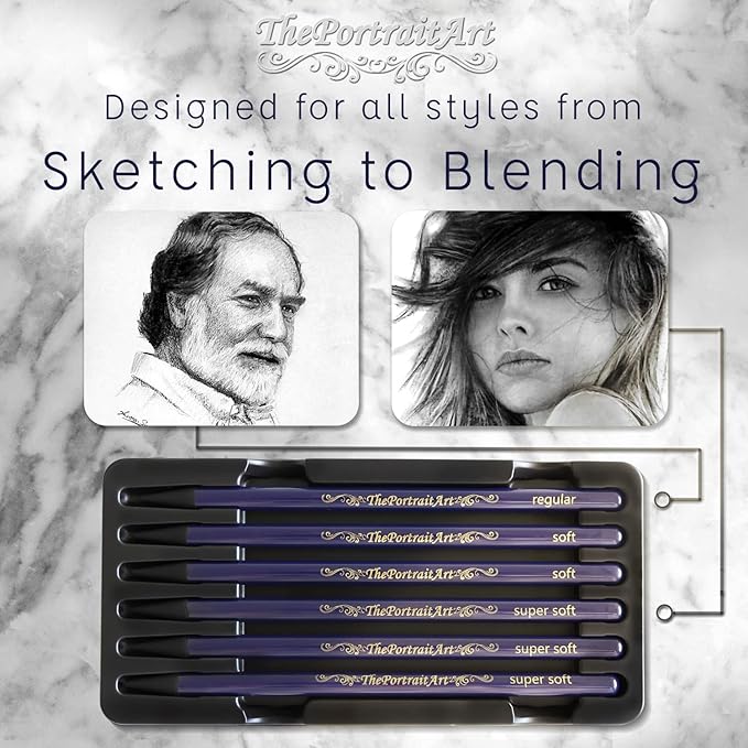 Artist Woodless Pure Charcoal Pencils - Ultra Soft and Dark – 6pc Set Equivalent to 28+ Regular Pencils – Smooth Consistency on All Drawing Papers