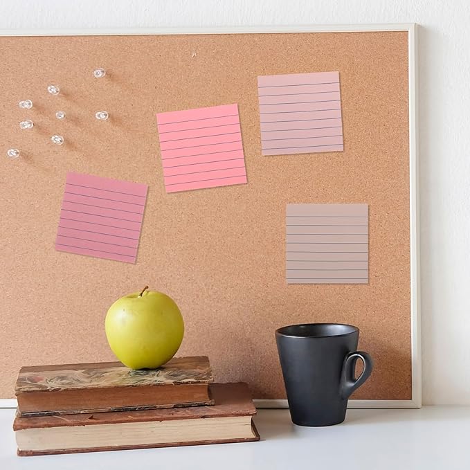 AmazingSpark 12 Pack Lined Sticky Notes 3x3 inch Post Ruled Stickies Super Self Stick Power Memo Pads Multi Colors Notes Pads Vintage Aesthetic School Office Supplies Accessories(Pink)