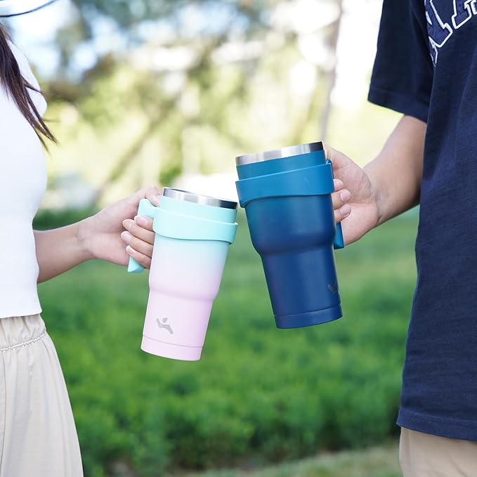 Konokyo 40 oz Tumbler with Handle and 2 Straw 2 Lid, Insulated Water Bottle Stainless Steel Vacuum Cup Reusable Travel Mug,Sky