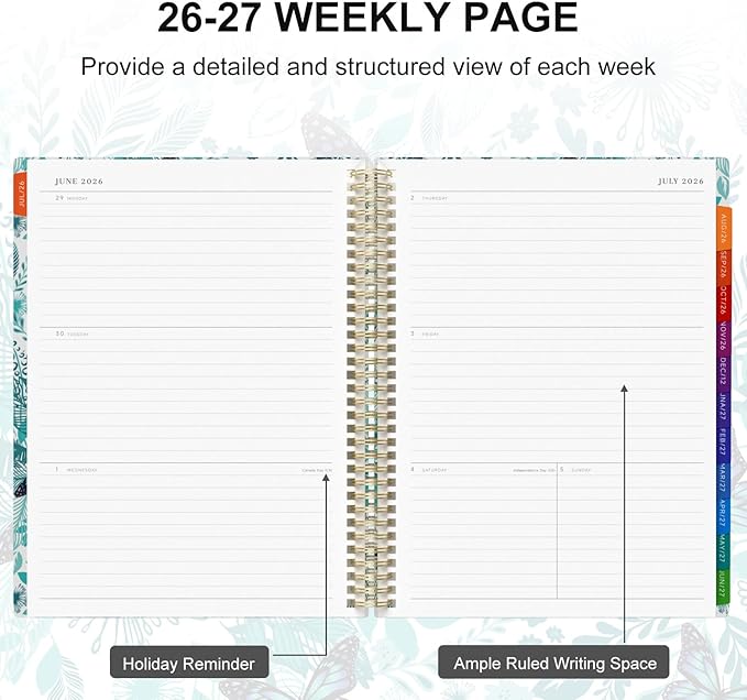 Planner 2026-2027 Weekly and Monthly A4 Size - Agenda 2026-2027 July 2026 - June 2027, A4 Spiral Binding Agenda with Monthly Tabs, Inner Pocket, 100gsm Thick Paper (8.5" x 11")