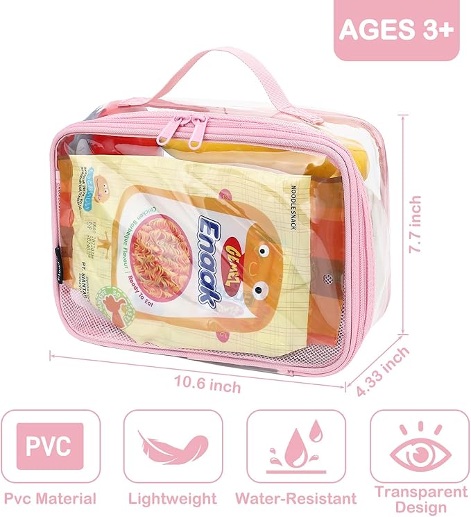 FlowFly Kids Lunch box Insulated Soft Bag Mini Cooler Back to School Thermal Meal Tote Kit for Girls, Boys,ClearPink
