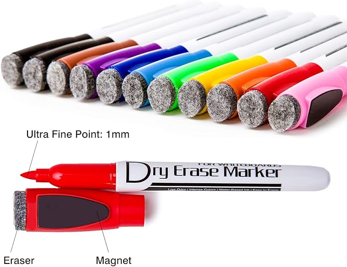 Volcanics Magnetic Dry Erase Markers With Eraser Cap Whiteboard Markers Low Odor Fine Tip Whiteboard Pens,Thin Box of 12, Green