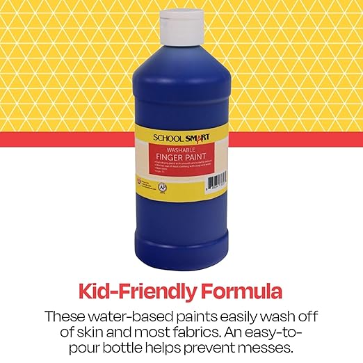 School Smart Washable Finger Paint, Blue, 1 Pint Bottle