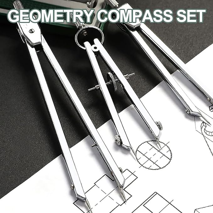 23 Piece Geometry Kit, Construction Engineering Design Professional Drawing Tools, with Large Extension Beam, for Drafting, Math and Making Circles, School, Drafting, Architecture