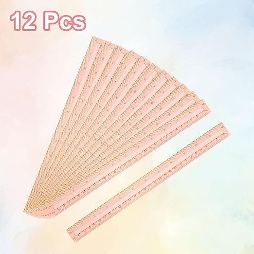 HARFINGTON 12pcs Plastic Rulers 12" (30cm) Clear Straight Ruler Measuring Tool Inches and Centimeters for Home Office Classrooms Drafting, Clear Orange
