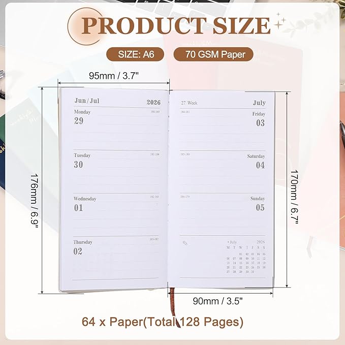 PATIKIL 2026 Daily Planner Notebook, A6 64 Sheets Undated to Do List Daily Weekly Monthly Goals Tracker Pocket Notebook for Office Home Study Work Time Management Fitness Habit, Red