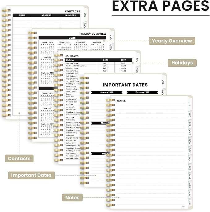 Planner 2026-2027 for Women & Men, Academic Monthly and Weekly Calendar Planner, Jul 2026 - Jun 2027, A4 (8.5" x 11"), Teacher Student Planning Book with Tabs, Ideal for Office School Supplies - Beige