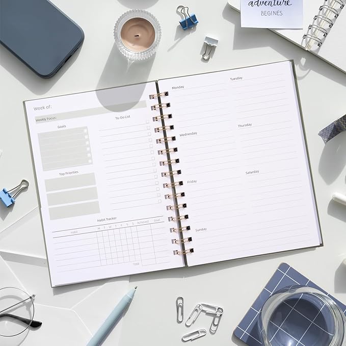 Undated Weekly and Monthly Planner Spiral Bound- Weekly Goals Notebook, To Do List, Habit Tracker Journal, Academic, Aesthetic, Stylish School or Office Supplies(6.1" x 8.4" - Green)