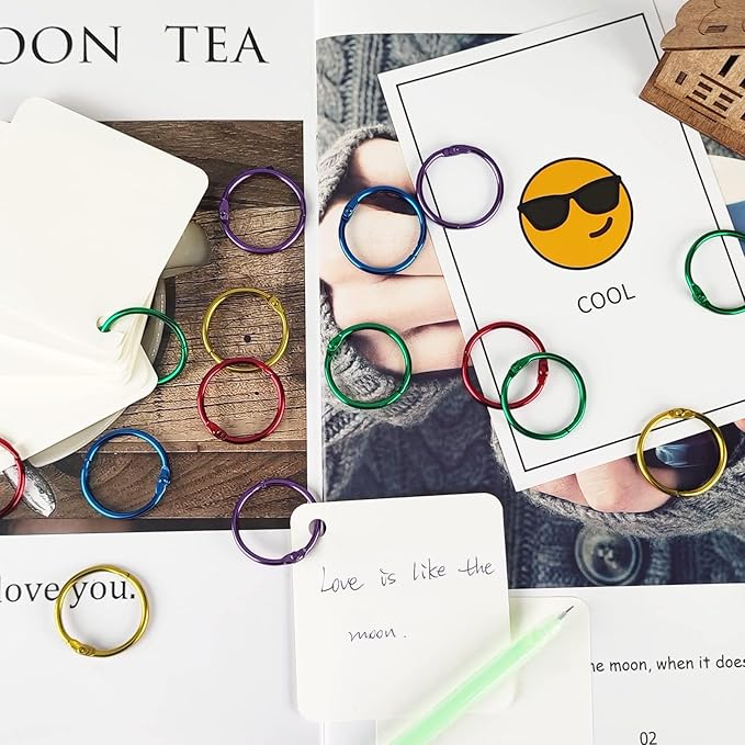 OWLKELA 100 Pcs Binder Rings 1 Inch, Office Book Rings, Loose Leaf Rings, Metallic Assorted Colors