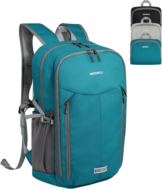 WATERFLY Lightweight Packable Backpack, 25L Small Foldable Travel Daypack | Large Opening Pocket with Luggage Strap, Breathable Back Pad, Easy to Fold, Compact Day Pack for Hiking Outdoor