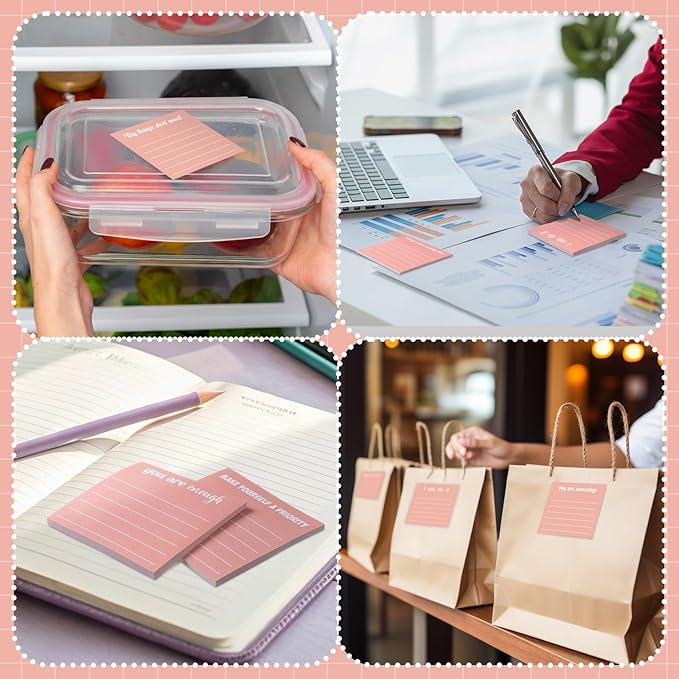 Yinder 24 Pcs Inspirational Sticky Notes Cute Motivational Sticky Notes Pad End of Year Employee Appreciation Gifts Bulk for Teacher Nurse Coworkers Office Supplies 3 x 3'' (Inspirational,Rose Gold)