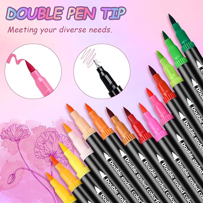 120 Colors Dual Markers Brush Pens, Art Markers Colored Pens for Adult Coloring Books, Brush and Fine Point Dual Tip Artist Colored Marker Set