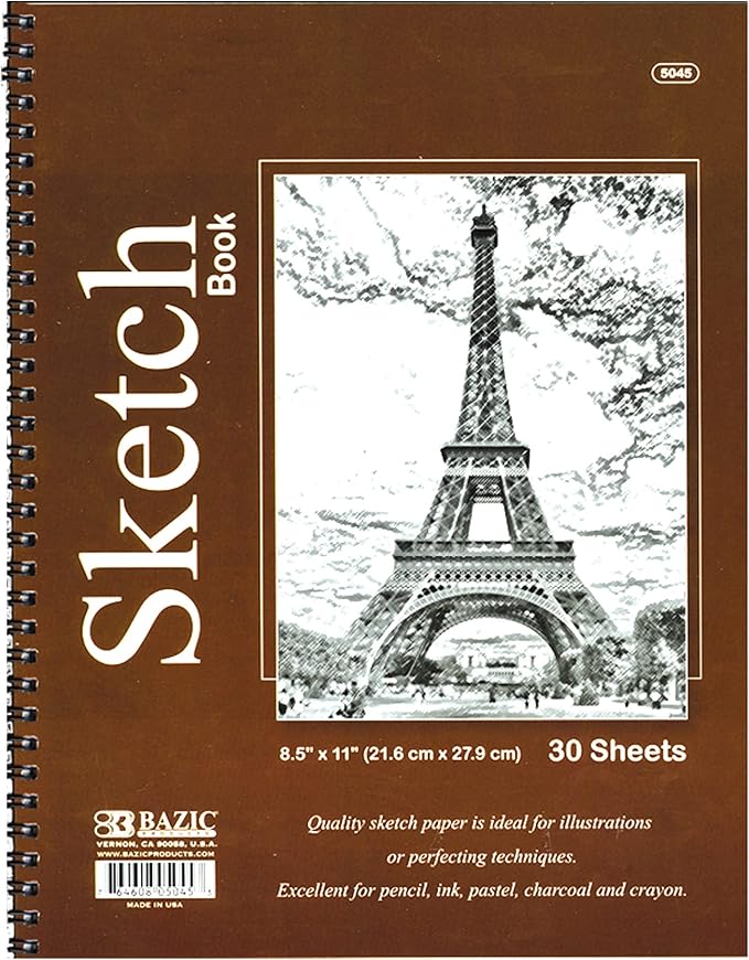 BAZIC Sketch Book 30 Ct. 8.5" X 11", Spiral Side Bound Sketchbook Drawing Pads, Sketching Paper Coloring Book for Artist Kids School, 1-Pack