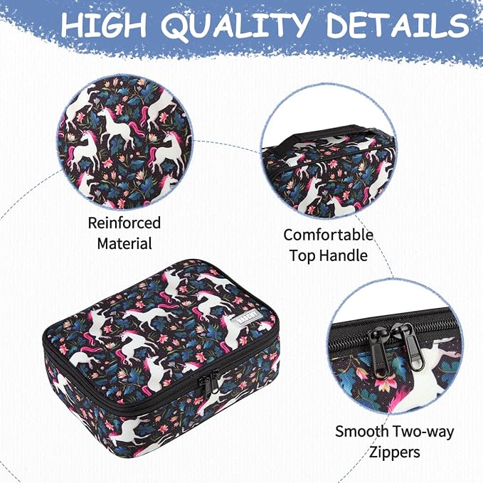 VASCHY Large Pencil Case, Art Color Pencils Pouch with Detachable Layers Multiple Zip Pockets for School Office Stationary Organization Black Unicorn