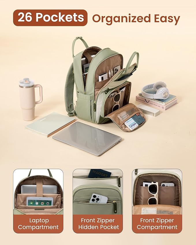 LOVEVOOK Laptop Backpack Women with Giant Tumbler Holder,18.4 inch Work Travel Backpack Computer Laptop Bag,Cute College Nurse Teacher Backpack Purse,Gifts for Women & Men,Yellow-Beige-Browny yellow