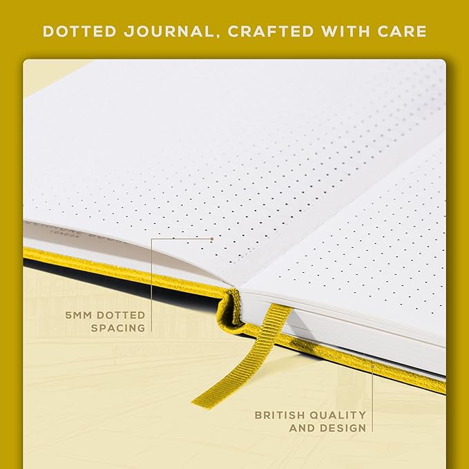 BEECHMORE BOOKS A5 Dotted Journal – 160gsm Thick Paper No-Bleed Bullet Notebook – Hardcover Dot Grid Logbook with Presentation Gift Box – Vegan Leather Sketchbook for Artists & Professionals