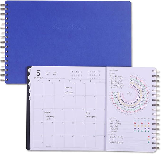 Leanga 2026 Calendar Planner, Daily Weekly & Monthly Desk Planner with Goal Setting and Habit Tracker for Study and Work-Premium Productivity Journal-13.5" x 9", Large Hardcover Office Supplies-Indigo