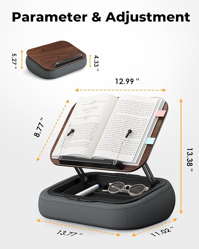 SupeDesk Lap Beanbag Book Stand with Storage, Adjustable Reading Pillow for Bed & Desk, Multi-Angle Book Stand Pillow Holder, Hands-Free Lap Reading Stand for Book,iPad, Tablet, Book Lover Essential