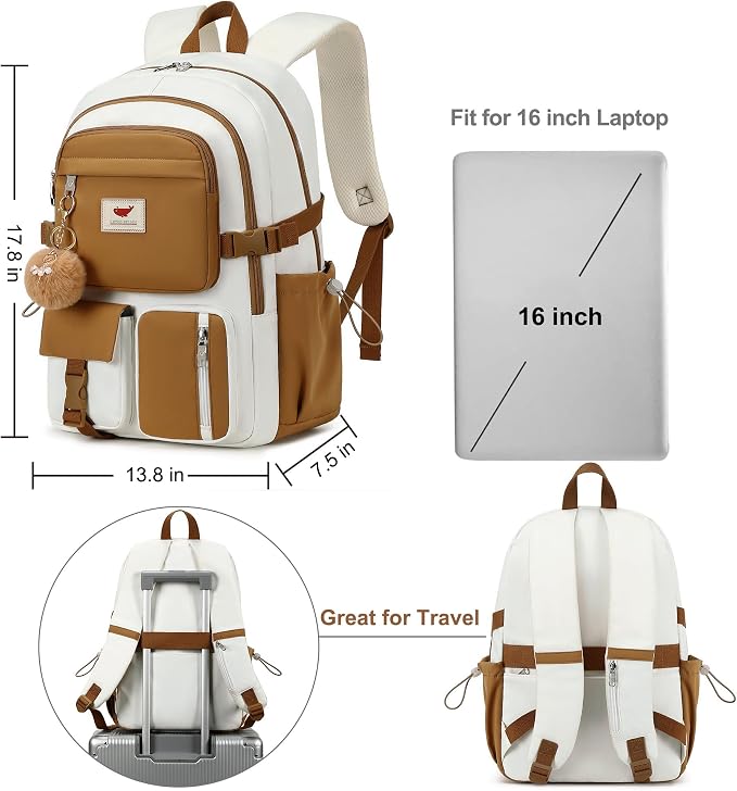 LXYGD Laptop Backpack 15.6 Inch Kids Elementary Middle High School Bag College Backpacks Anti Theft Travel Back Pack Large Bookbags for Teens Girls Women Students (Beige Khaki)