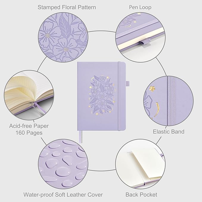&And Per Se Lined Hardcover Notebook – A5 5.7"x8" College Ruled, 160 Pages, 100gsm Thick Paper – Aesthetic Journal for Women, Gift-Ready Planner, Everyday Writing Notebook (Lavender)
