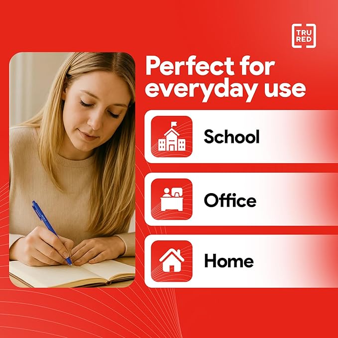Staples TRU RED Retractable Gel Pens, Medium Point 0.7mm, Blue Ink, 12 Pack - Quick-Dry Pens for Smooth, Smear-Free Writing
