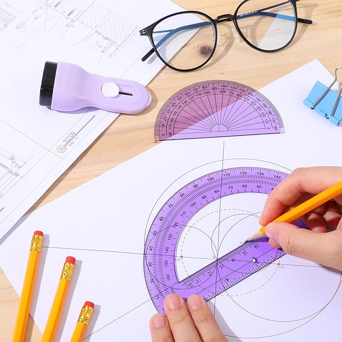 EBOOT 2 Pcs Plastic Protractor Clear 180 Degrees Transparent Protractor for Geometry, 4 Inch and 6 Inch (Purple)