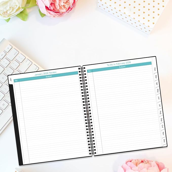2026-2027 Monthly Planner - 18 Monthly Calendar, January 2026 - June 2027, Two Pages Per Month, 9" x11" Planner with Tabs, Strong Twin-Wire Binding, Inner Pocket, Black