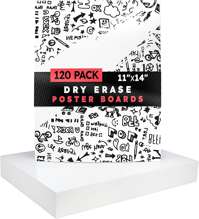 Hygloss Medium Dry Erase Poster Board Paper 11x14 Inch (120 Count) Single-Sided Wall White Board Dry Erase Sheets - 14 Pt. Thick Paper for Home, School, Classroom, Office, Kids Art, Menus Signs, Lists
