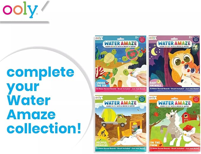 Ooly Water Amaze - Includes 12 Reveal Boards & Brush, Reusable Reveal Pads for Kids, Coloring Books for Toddlers, Paint with Water Books, Gifts for Kids - Baby Animals