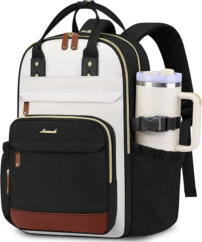 Laptop Backpack for Women Bag: 18 inch Backpacks with Pouch Pocket for Large Capacity Cup Travel Waterproof Bookbag Anti-theft College Casual Work Book Bags for Teacher Nurse Black Beige
