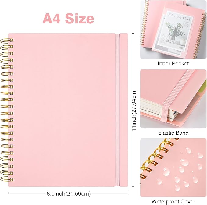 Graph Paper Notebook 8.5" X 11": 5 Subject Graphing Notebook with Removable Dividers, 300 Pages 100gsm Thick Spiral Grid Notebooks, 5x5 Graph Ruled Paper, Large A4 Math Journal for School Engineering