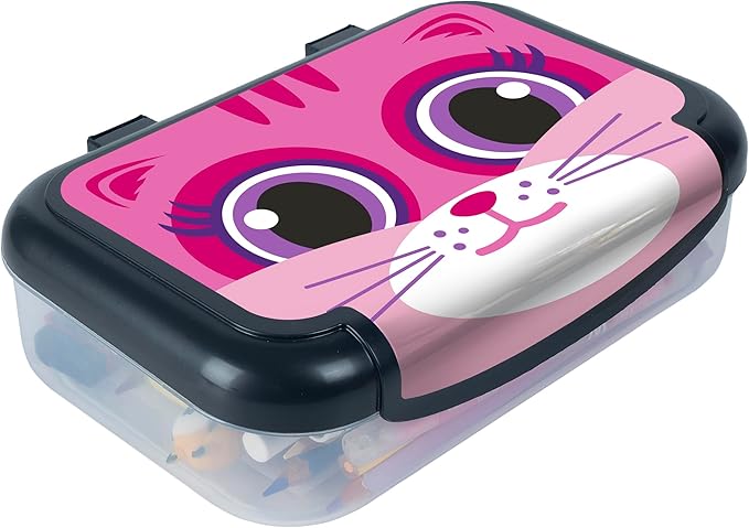 ZIPIT Recycled Plastic Pencil Box for Girls, Large Capacity Pencil Case for School, Durable Stationery Organizer Box, Pink Kitty
