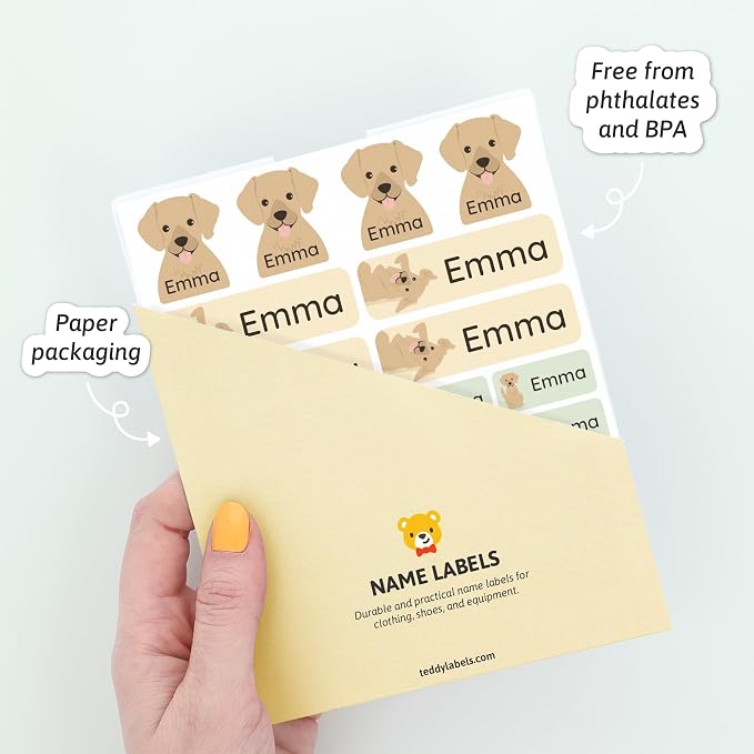 Personalized Daycare Name Labels (84) – Daycare Labels & Name Stickers for Kids – Labels for Kids Stuff Daycare – Waterproof for Baby Bottles, Clothing & Lunch Boxes - Dog