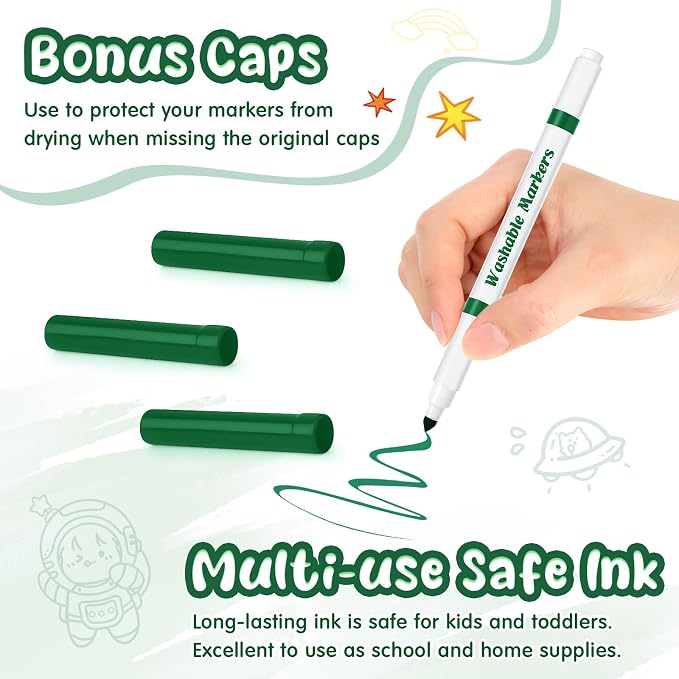 Fullhawl 18 Pcs Line Washable Markers Dark Green Fine Tip Markers for Kid