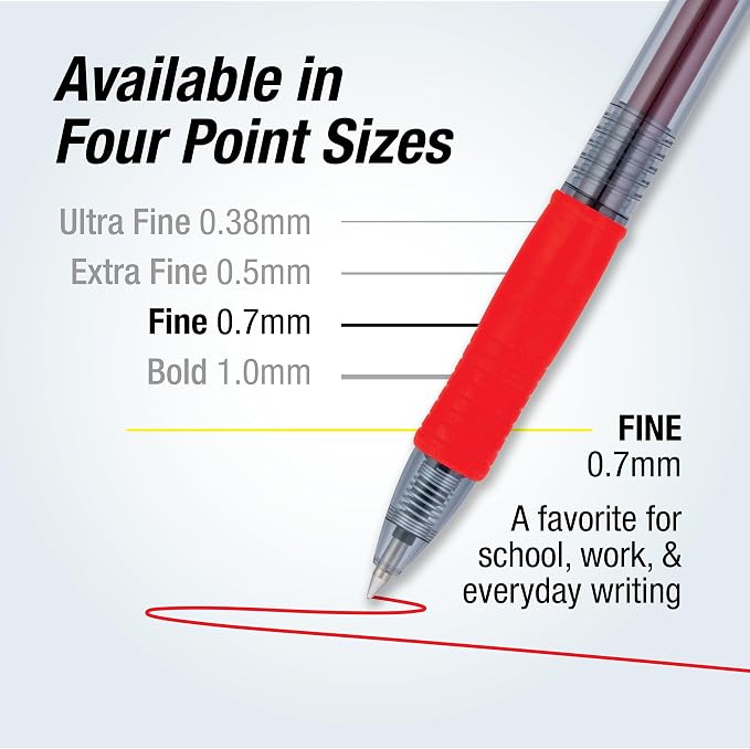Pilot G2 Premium Gel Roller Pens, Fine Point 0.7 mm, Red Pens, Pack of 12 - Ideal for School, Journaling & Office Writing