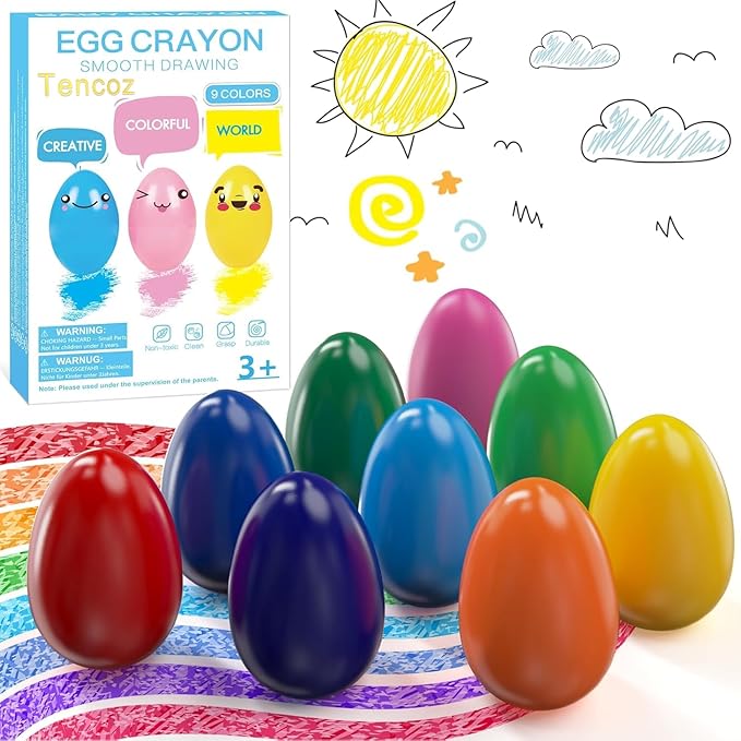 9 Colors Easter Egg Crayons for Kids, Easy Grip Palm-Grasp Washable Drawing Tools, Great Gift for Kids 3+, Drop-Resistant First Art Supplies, Birthday Gifts for Boys Girls