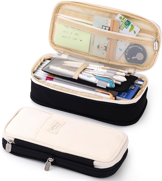 EASTHILL Big Capacity Pencil Pen Case Office College School Large Storage High Capacity Bag Pouch Holder Box Organizer Black White