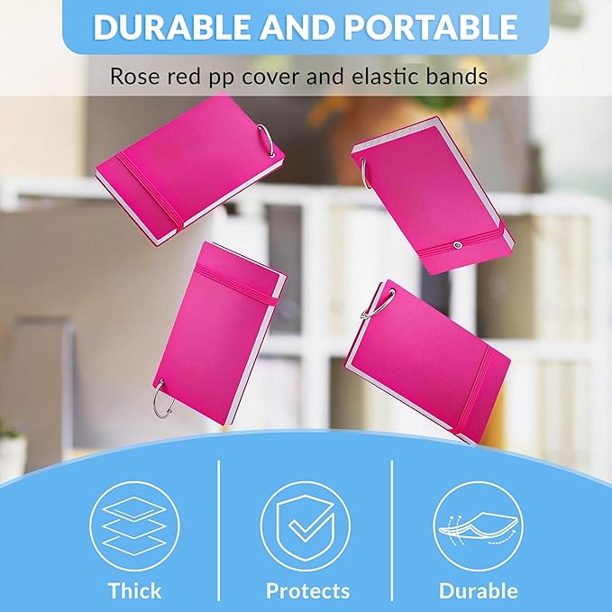 NEEWAY Ruled Index Cards with Ring 3x5 Inches, 200 Count Note Cards Lined, Flash Cards with Rings for Studying, Home and Office (Rose Red)