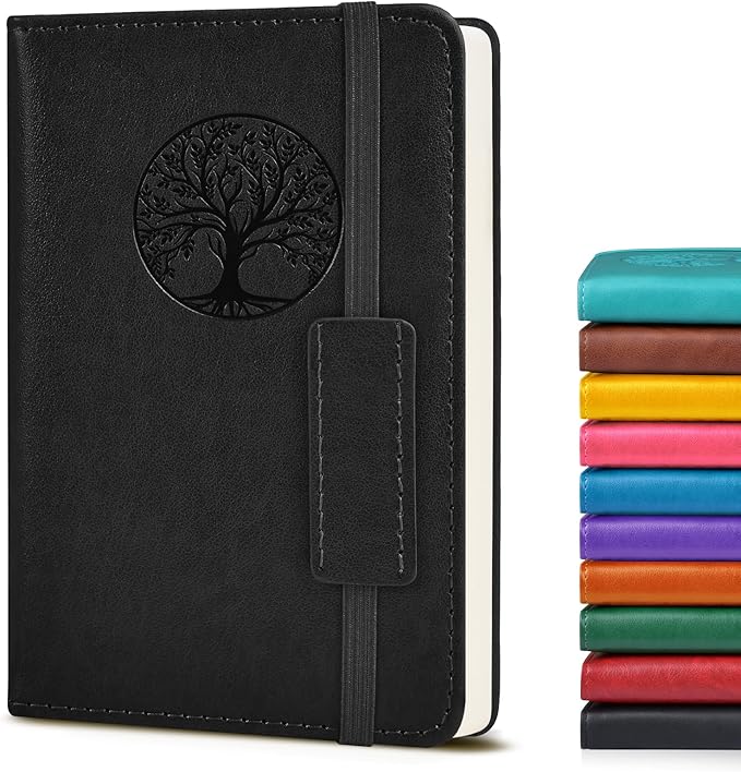 Biuwory Lined Pocket Journal Notebook for Women Men, 140 Pages A6 Leather Journals for Writing, Travel, Work, 3.7"×5.7" Mini Notebook, Hardcover Small Notebooks for Note Taking, Diary Notepad (Black)